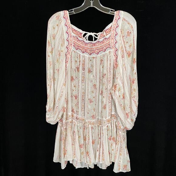 Free People Dance Magic Tunic Top Sheer Embroidered Metallic Thread Floral XS - Picture 3 of 7